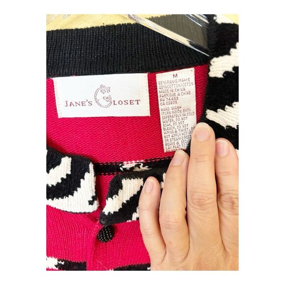 Janes Closet VTG Red Ramie Cardigan Shoes Handbags Gloves Zebra Print Sz M - Picture 6 of 7